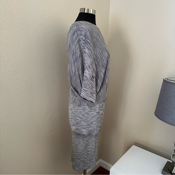 Reiss Sabra SPACEDYE Knitted Blouson GREY BLUE 3/4 batwing Sleeve Dress Size 6 - Picture 7 of 14